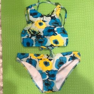 SHEIN Floral high neck halter top bathing suit